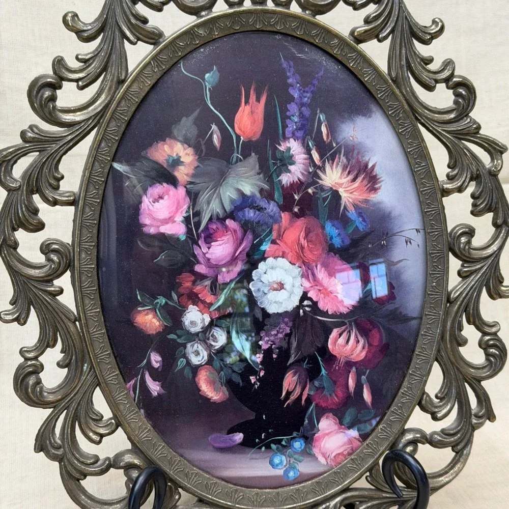 VTG Dark Floral Brass Ornate Italian Frame 10x13